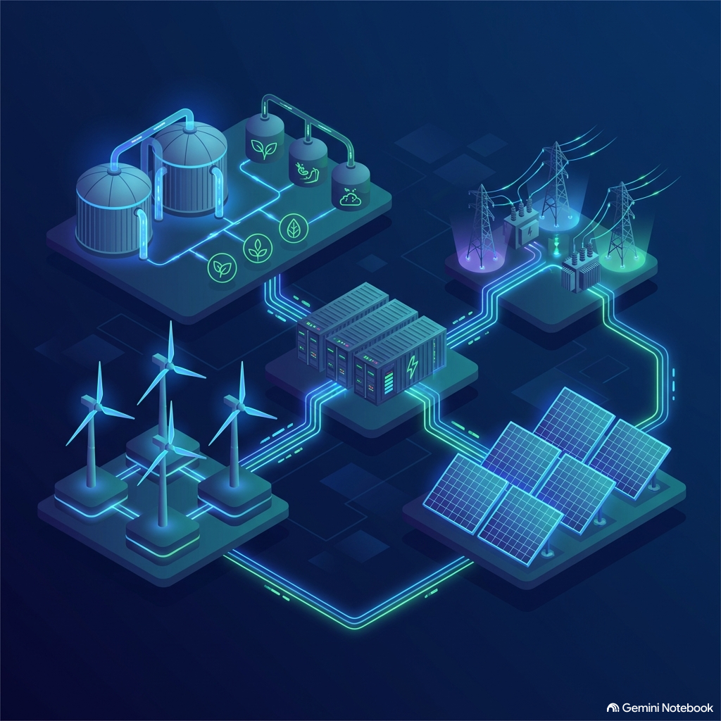 Zintegrowany model 3D - Biogazownia 3. Generacji, PV i Wiatr